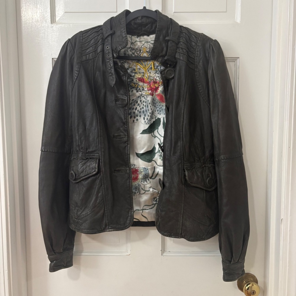VTG RARE Mackage Lambskin Leather Jacket Womens M Moto Military Edgy Designer